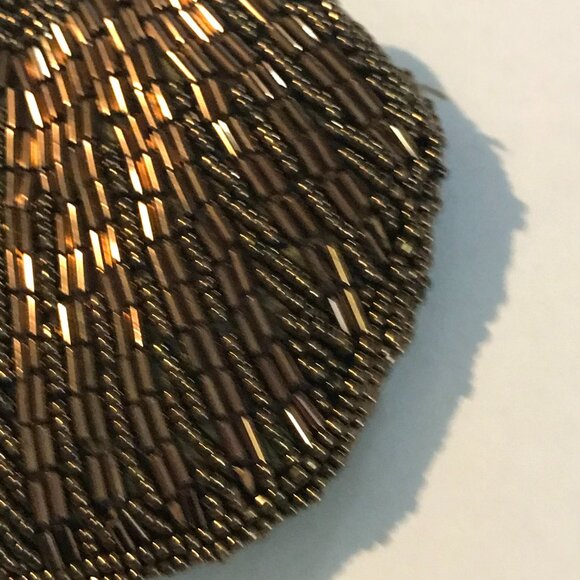 Vintage Copper Bronze Brown Beaded Bag / Small Zip Clutch - Picture 13 of 16